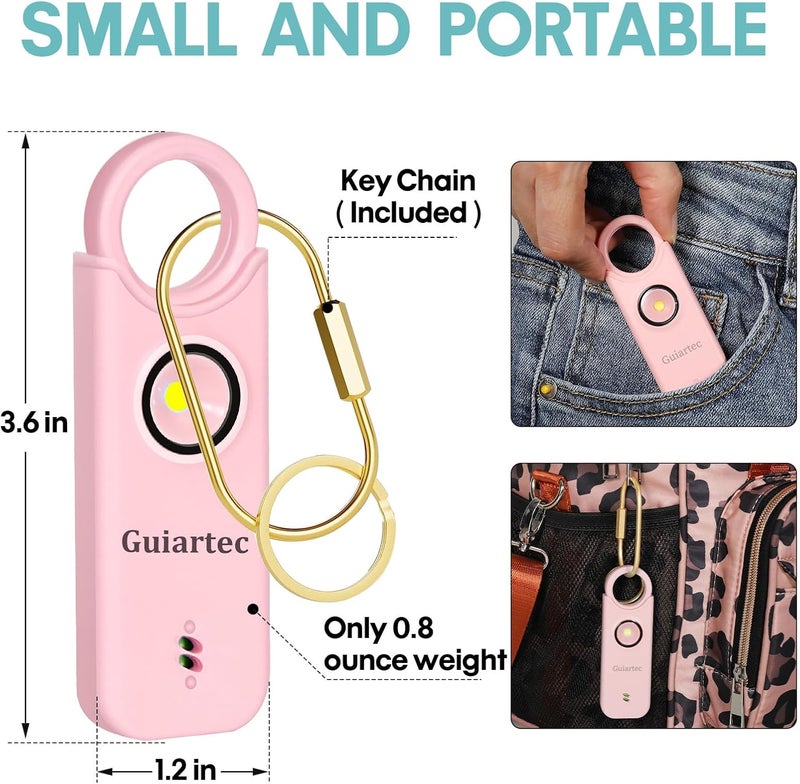 Guiartec Rechargeable Personal Safety Alarm for Women, 135 dB Loud Self Defense Keychain Siren with LED Strobe Light, Personal Emergency Security Safe Devices Key Chain Alarms for Women Kids Elderly (Pink) - Image 5
